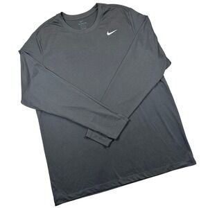 Nike Dri-FIT Mens XXL Gray Long Sleeve Swoosh Logo Athletic Gym Training Shirt